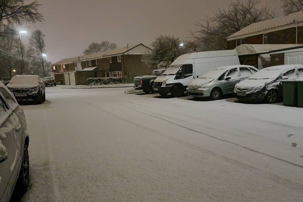 Snow falls in Basingstoke.