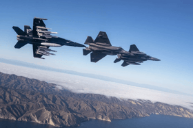 British and American pilots tested themselves by flying F-35 fighter jets during a naval combat trial over Los Angeles, California.