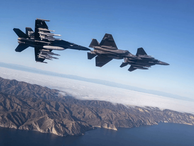 British and American pilots tested themselves by flying F-35 fighter jets during a naval combat trial over Los Angeles, California.