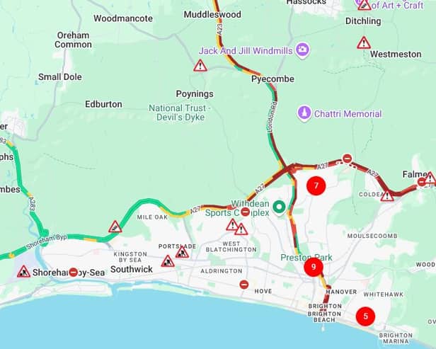A27 traffic gridlock in East Sussex