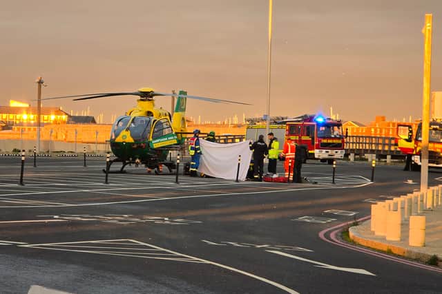 A person was rescued after falling into the sea from a wall in Southsea. Coastguard personnel, paramedics, firefighters, lifeboat crews and an air ambulance were all deployed to the area near Clarence Pier.
