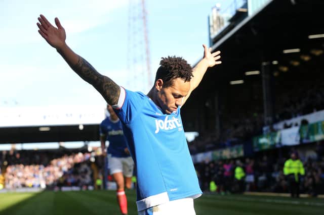 Winger Kyle Bennett milks the cheers of the Fratton faithful after scoring against Newport County in March 2017. Picture: Joe Pepler