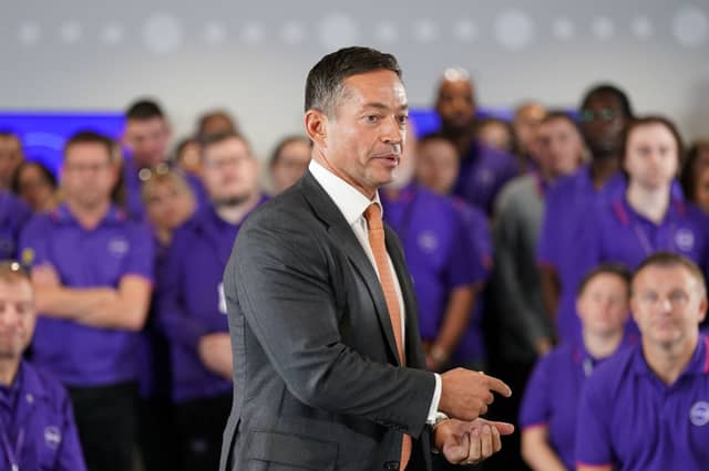 Currys CEO Alex Baldock speaks during a 'PM Connect' event at the Currys Repair Centre in 2023 (Photo: JOE GIDDENS/POOL/AFP via Getty Images)