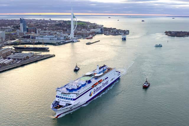 Brittany Ferries' newest vessel, the LNG-powered Saint Malo, will be making her first commercial trip in February this year. Pictured is the new ferry sailing into Portsmouth.