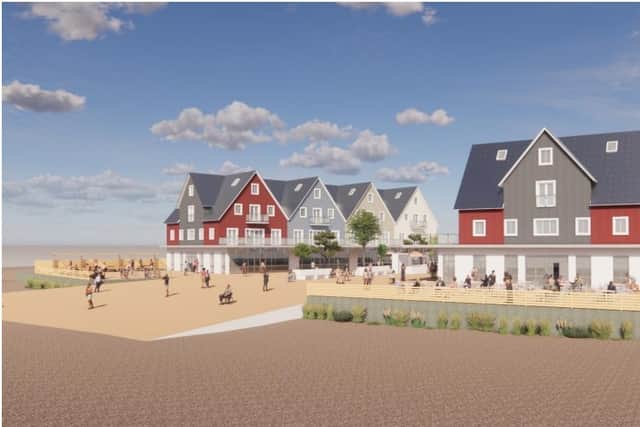 Existing buildings at Beachlands amusement arcade could be demolished to make way for two new identical buildings of shops and flats
