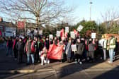 Picket line for striking bus drivers in despite over pay and reinstatement of conditions at the First Bus (Solent) depot in Fareham, Hampshire, UK, on January 11. Further strikes dates have been announced for the Portsmouth area.
