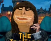 Claudia Winkleman, host of The Traitors, caricature cake by Keith Scovell. 
