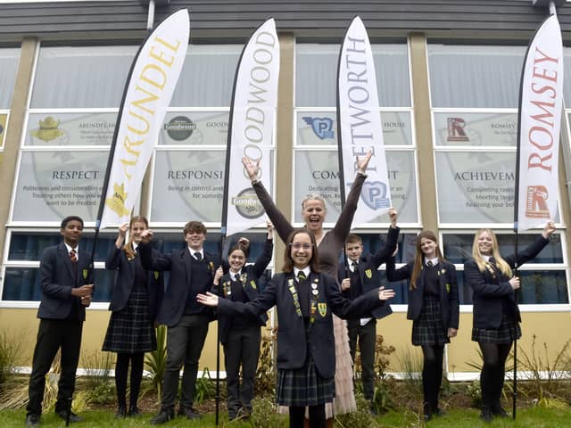 Crookhorn College in Stakes Hill Road, Waterlooville, has received a positive result in their recent Ofsted report. 

Pictured is: (l-r) Aser Hamad (15), Eleanor Baker (14), Finley Walker (16), head boy, Millie Aylott (16), head girl, Sarah Bennett, headteacher, Lili Dee (12), Alfie Tallack (12), Heidi Willett (13) and Eve Wilson (16).


Picture: Sarah Standing (170125-8517)