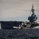 British sailors deployed on the Royal navy vessel HMS Spey have joined the French Carrier Strike Group, lead by French aircraft carrier Charles-de-Gaulle, in the Indo-Pacific region for a "high-level" exercise. Pictured is the carrier in the the Mediterranean Sea off the coast of Toulon last year.