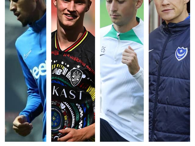 There are Pompey 25-man squad considerations around left to right, Isaac Hayden, Thomas Waddingham, Hayden Matthews and Rob Atkinson in the January transfer window.
