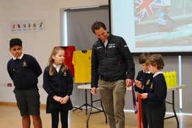 Sir Ben Ainslie and Roy Bedlow, CEO and founder of Low Carbon visited King's Academy Northern Parade in Portsmouth, on Friday, January 17, 2025 for a tour of the school and to talk to pupils from Year 3 and Year 6 about the Sail Grand Prix event which will be taking place in Southsea on the 19th and 20th July. 