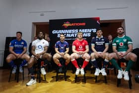 Scotland co-captain Rory Darge with the other Six Nations skippers, from left Italy's Michele Lamaro, England's Maro Itoje, France's Antoine Dupont, Wales' Jac Morgan and Ireland's Caelan Doris.