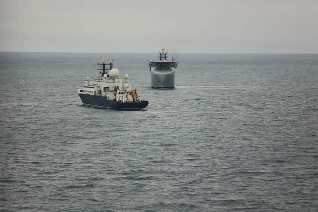 RFA Proteus monitoring Russian ship Yantar in November 2024. The Russian spy ship was spotted again in the south coast and English Channel, with HMS Tyne and HMS Somerset being deployed to shadow her.