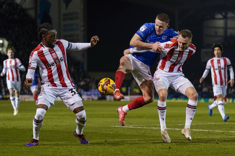 Colby Bishop caused problems for Stoke in Pompey's 3-1 victory on Wednesday night. Picture: Jason Brown/ProSportsImages