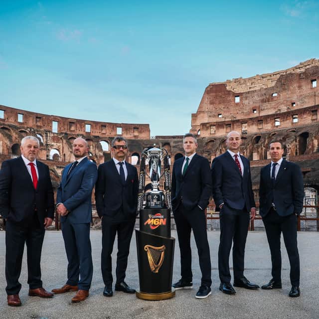 Head coaches at the Colosseum for the 2025 Guinness Six Nations Championship launch in Rome.