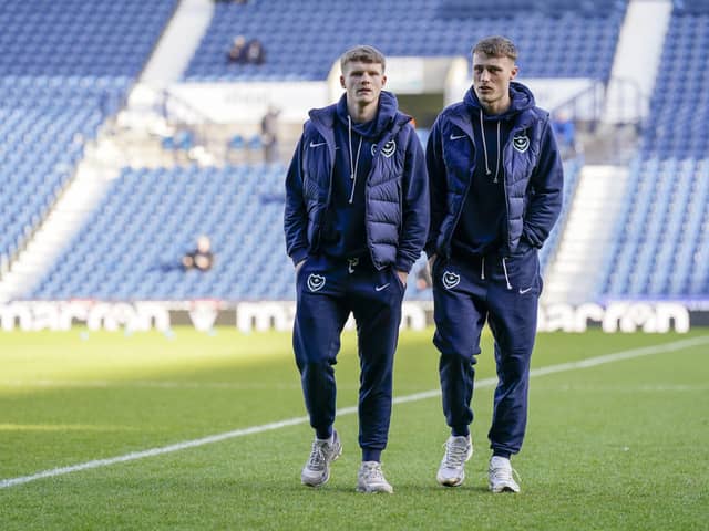 Owen Moxon, right, with Pompey team-mate Terry Devlin