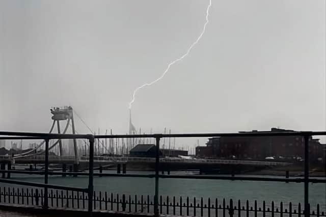 Lightning hits Spinnaker Tower