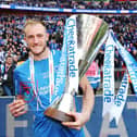 Matt Clarke all smiles after Pompey beat Sunderland in the 2019 Checkatrade Trophy final at Wembley