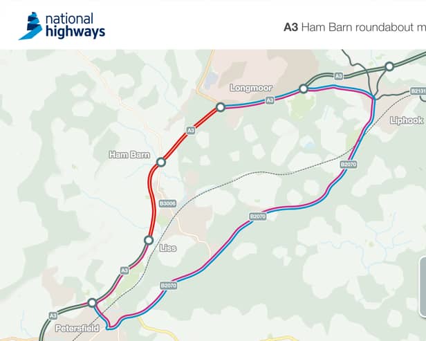 A3 Ham Barn Roundabout diversion route