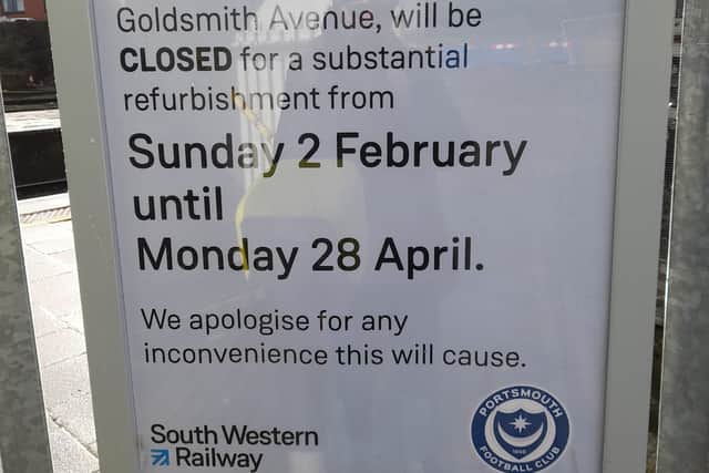 Signs warning of the closure of the footbridge at Fratton Railway Station