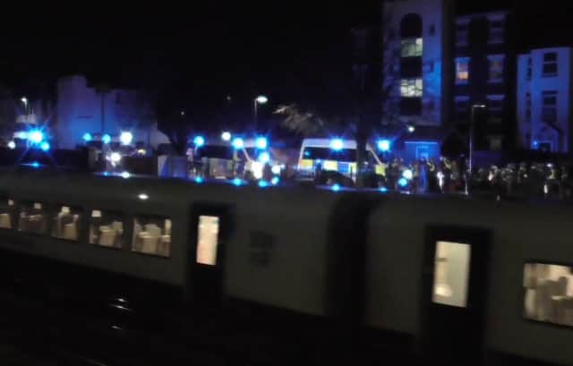 Police keep order in Selbourne Terrace after Portsmouth v Millwall match