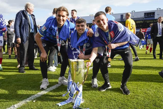 Tom Lowery, right, has agreed a Pompey exit to join Crewe. Pic: Jason Brown/ProSportsImages