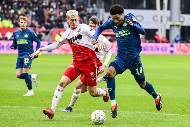 Oscar Fraulo (L) was linked with a move to Derby County this month. He will remain in the Eredivisie with Utrecht.