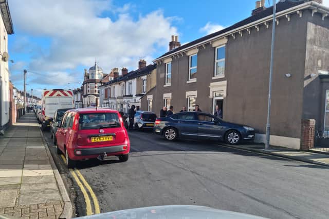 Pictured: Vehicle resting against the wall of a terraced house in Queen’s Road, Fratton. 

The car is understood to have been travelling down the road before spinning and hitting the house after a collision around midday.Picture: Stu Vaizey 