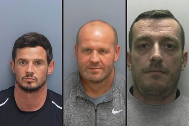 Members of the county lines drugs group who were jailed. Left to Right Anthony Siner, Brian Siner and Gareth Roberts