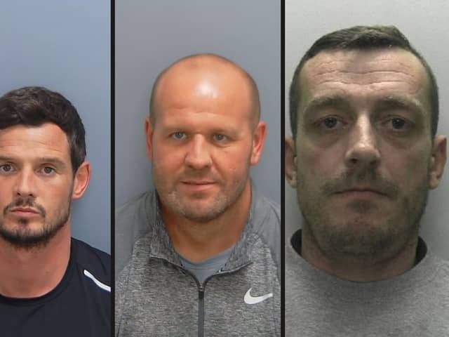 Members of the county lines drugs group who were jailed. Left to Right Anthony Siner, Brian Siner and Gareth Roberts