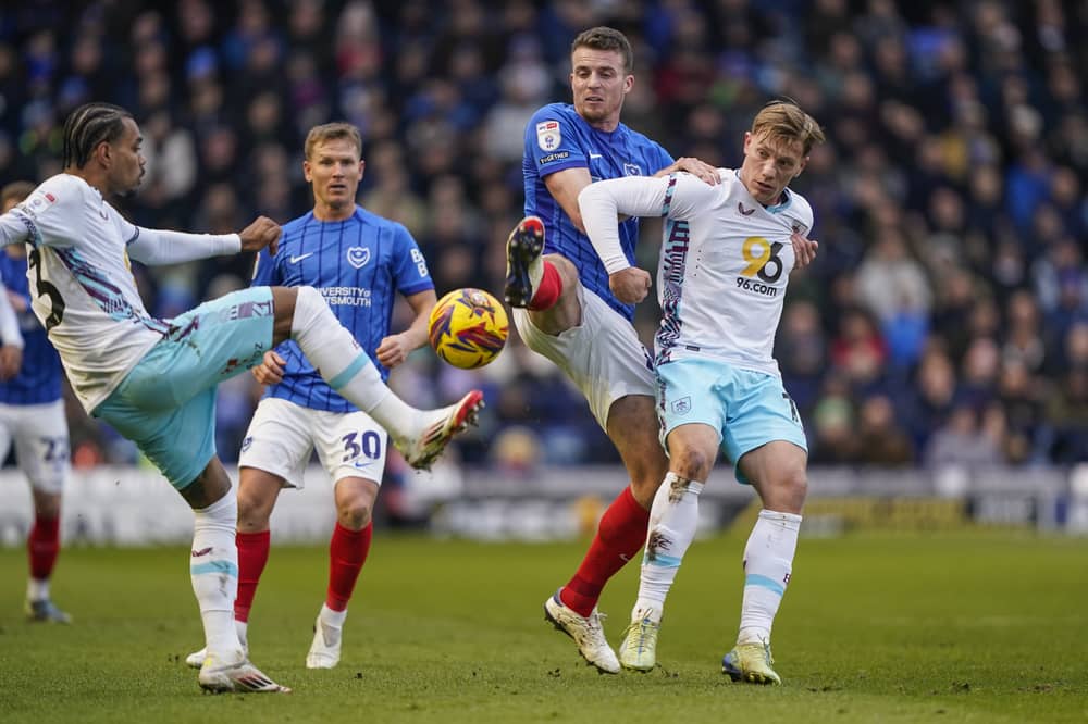 Conor Shaughnessy in the thick of the action upon his return to Pompey's starting line-up against Burnley. Picture: Jason Brown/ProSportsImages