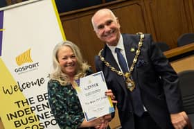 Clare Woodford of The Raw Pet Deli celebrates the awards with the mayor, councillor Richard Earle.