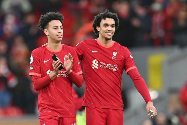 Kaide Gordon alongside Liverpool team-mate Trent Alexander-Arnold