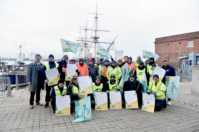 Dockyard workers who work for Serco Maritime were on strike on Monday, February 3, 2025. After being left in dark about the afloat services contract, many of them are scared for their jobs.