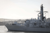 HMS Sutherland, a Duke-class Type 23 frigate, has undergone extensive upgrades and has returned to sea after four years away. She is pictured sailing from Devonport, Plymouth.