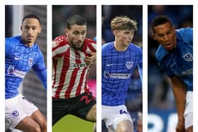 Pompey signings (from left to right) Cohen Bramall, Adil Aouchiche, Hayden Matthews and Isaac Hayden
