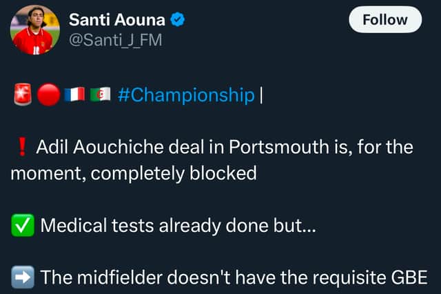 Santi Aouna's Tweet about Pompey's progress on the Adil Aouchiche deal sparked a social media meltdown.