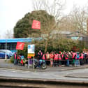 Strikers outside Fareham Bus Station. Picture: Sarah Standing (040225-2055)