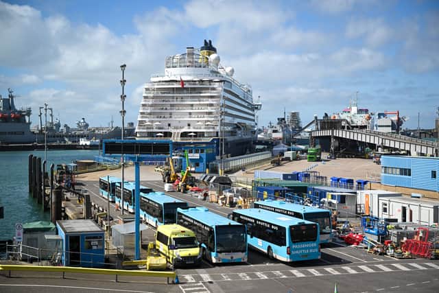 A new ferry service between Portsmouth and Jersey has been overshadowed by a war of words between Brittany/Condor Ferries, DFDs and Jersey's economic minister. Pictured: Cruise ship Spirit of Discovery at Portsmouth port.