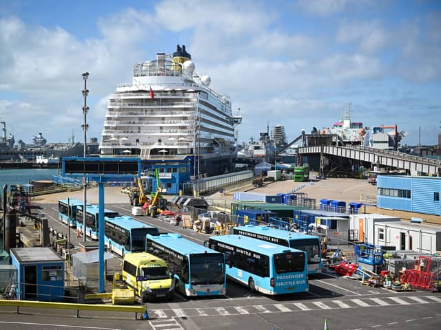 A new ferry service between Portsmouth and Jersey has been overshadowed by a war of words between Brittany/Condor Ferries, DFDs and Jersey's economic minister. Pictured: Cruise ship Spirit of Discovery at Portsmouth port.