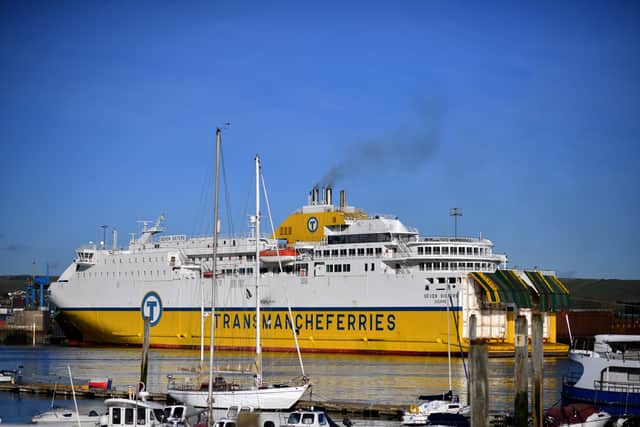 DFDS said it aims to run a "robust" and "resilient" service between Jersey and Portsmouth. Pictured: DFDS' Seven Sisters docked in Newhaven in January 2021.