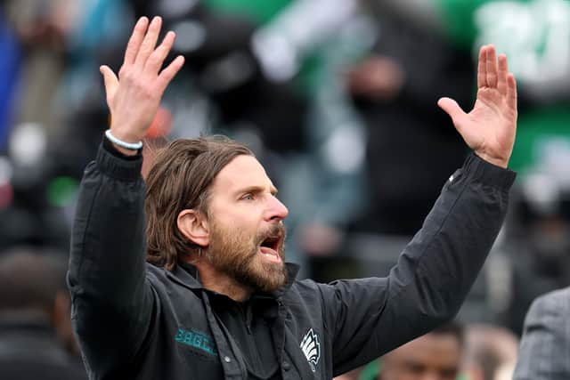 Bradley Cooper walks on the side-lines prior to the NFC Championship Game between the Washington Commanders and the Philadelphia Eagles at Lincoln Financial Field on January 26, 2025 in Philadelphia, Pennsylvania.