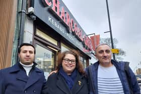 Bunyamin Dogan and Claire Wenden of Charcoal Grill, with brother-in-law Ecevit Algul (right) who recently opened Portchester Kebab.