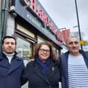 Bunyamin Dogan and Claire Wenden of Charcoal Grill, with brother-in-law Ecevit Algul (right) who recently opened Portchester Kebab.