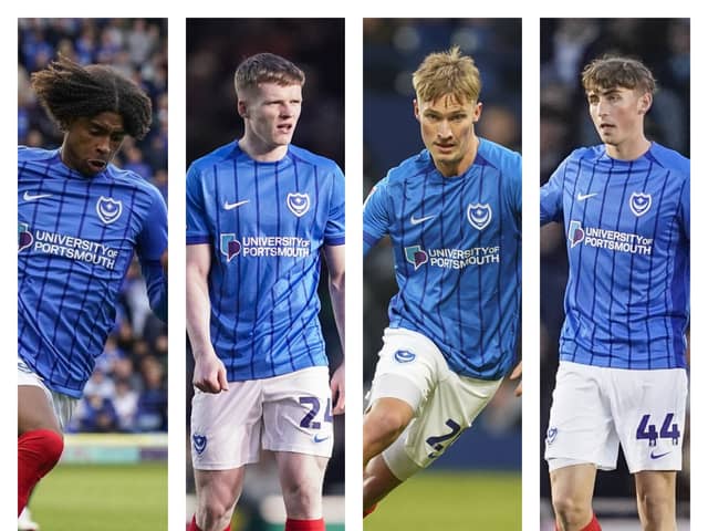 From left to right: Harvey Blair, Terry Devlin, Thomas Waddingham and Hayden Matthews are all part of Pompey's squad as registered under-21 players.