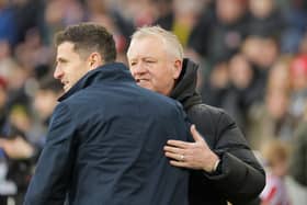 Sheffield United manager Chris Wilder and Pompey boss John Mousinho. Pic: Jez Tighe/ProSportsImages