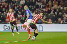 Colby Bishop's backheeled goal attempt goes wide against Sheffield United. Picture: Jez Tighe/ProSportsImages