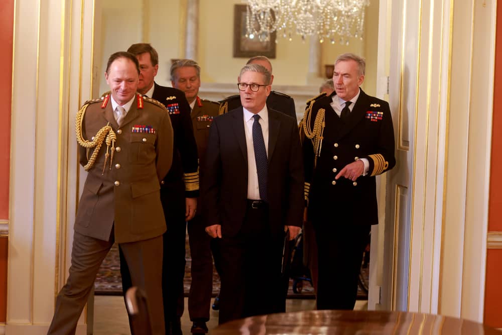 British prime minister Keir Starmer is expected to summon defence chiefs amid squabbling over how much the UK should be spending on the armed forces. Pictured is the prime minister alongside General Sir Roly Walker KCB DSO (L) and Chief of the Defence Staff (CDS) Admiral Sir Tony Radakin on November 26, 2024 in London.