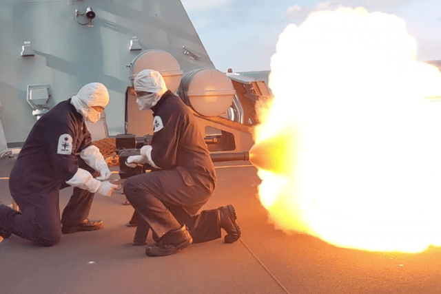 HMS Dragon, a Portsmouth-based destroyer, carried out live firing drills as she nears a return to the Royal Navy fleet.