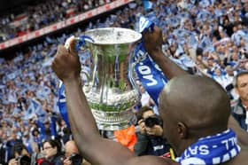 Lassana Diarra celebrates Pompey's 2008 FA Cup success. Picture: Joe Pepler